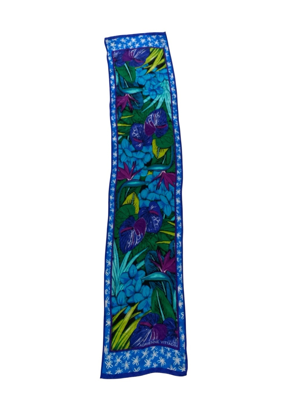 Adrienne Vittadini Blue & Green Floral Silk Scarf with Purple Accents